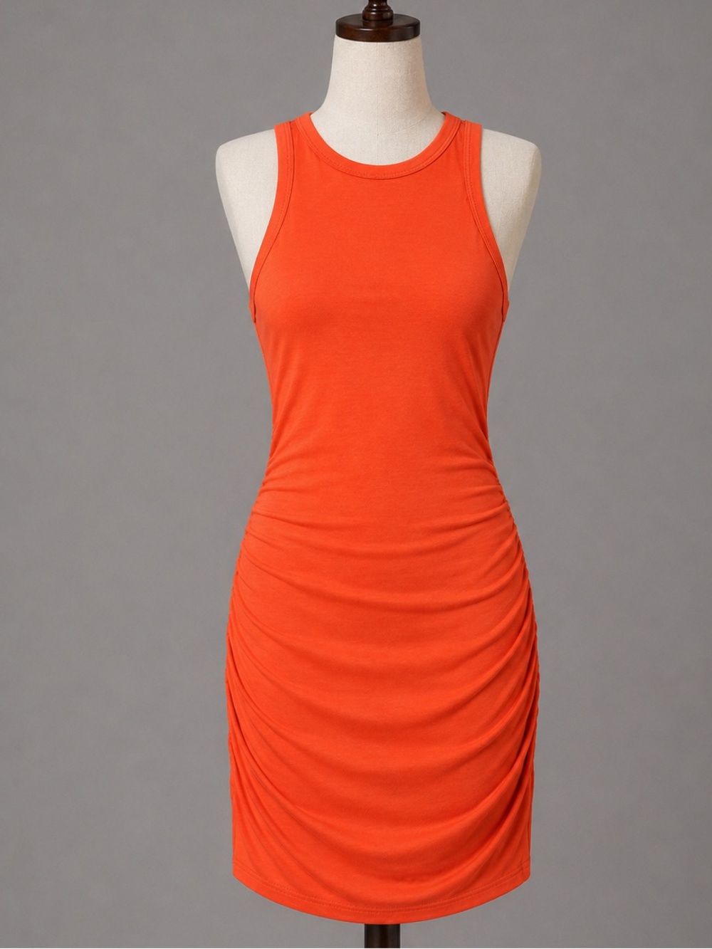 Eterne Dress XS Orange Ruched Sleeveless Tank Bodycon Short Jersey Stretch